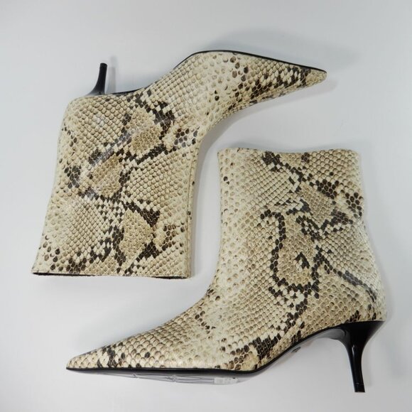 SCHUTZ Frances Pointed Toe Bootie Sz 7 Kitten Heel Cream Beige Snake Leather NEW - Picture 2 of 12